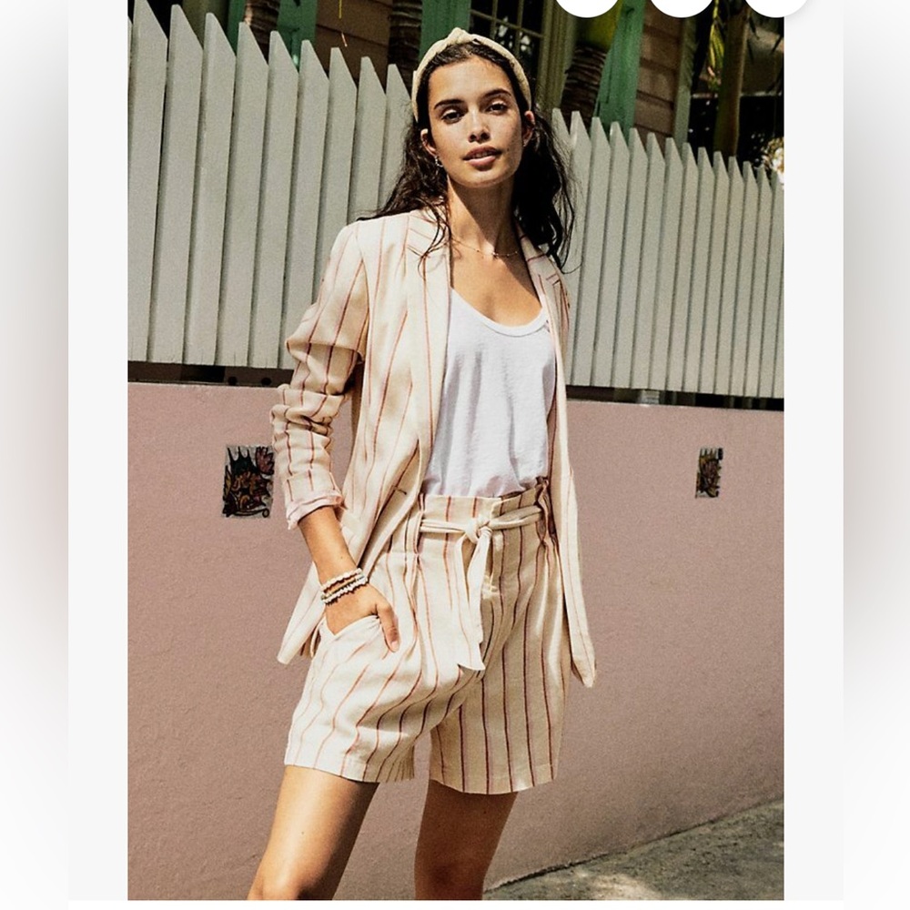 Anthropologie Ediston Linen Striped Blazer and Shorts Set